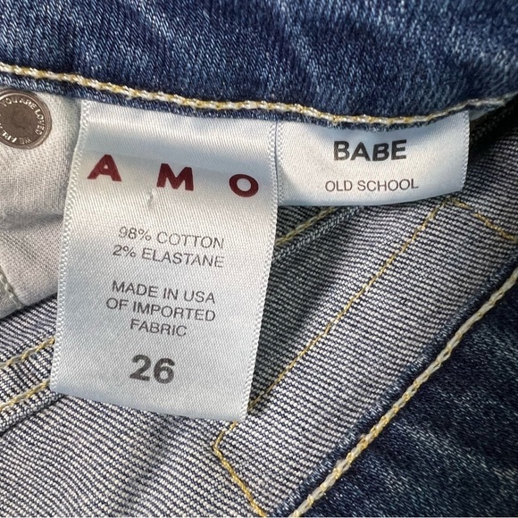 AMO Denim Revolve Babe Old School Jeans Piping Side Panel Cropped Frayed Size 26 - Picture 7 of 9